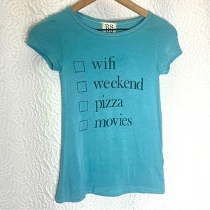 ROSSMORE Teal Kids To Do List Printed Short Sleeve Tee, Girls size 8